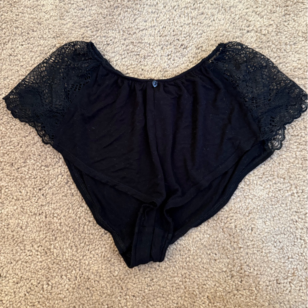 Only Hearts Black Lace Trim Pajama Shorts
